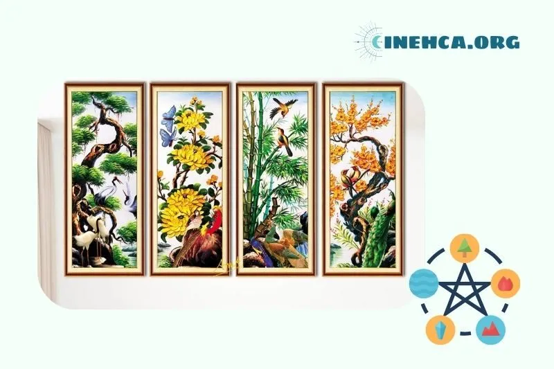 Tranh tứ quý và sự kết hợp với các loài vật trong phong thủy